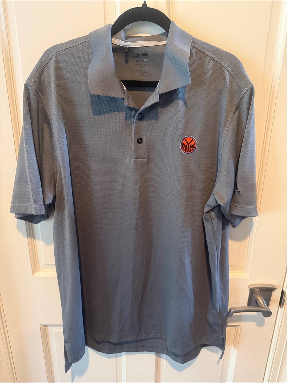 Knicks Adidas Men’s Gray Polo Shirt with Orange Knicks Patch